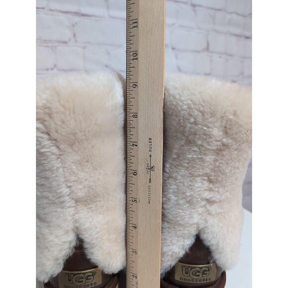 UGG Australia Boots Patten Shearling Cuff Women’s Sz 8 Dark Chestnut Leather - Picture 5 of 15